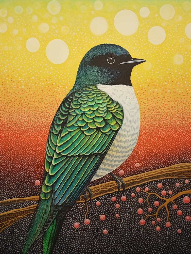 Ohara Koson Inspired Bird Painting Barn Swallow 1