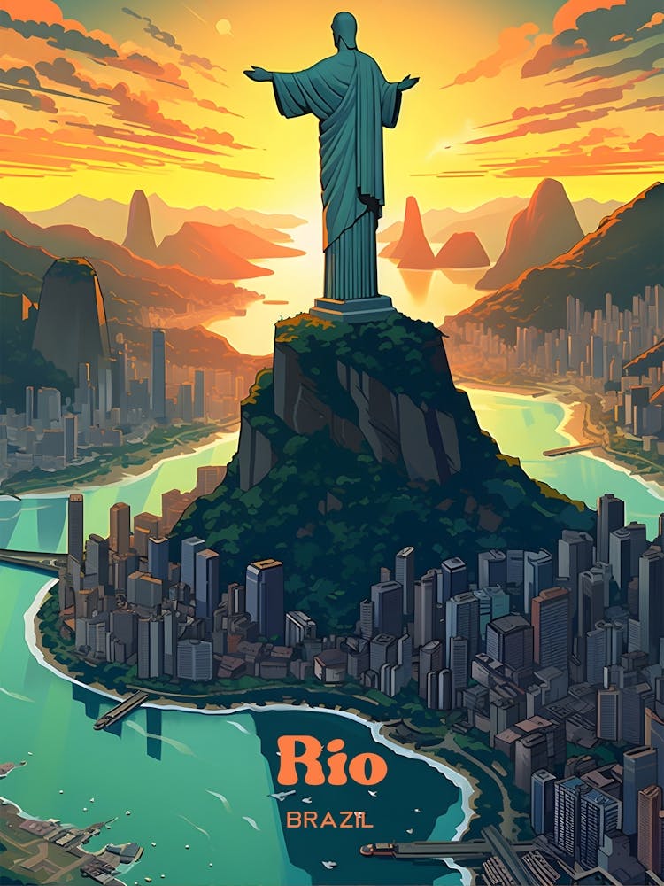 Rio Brazil Christ Statue Travel Illustration