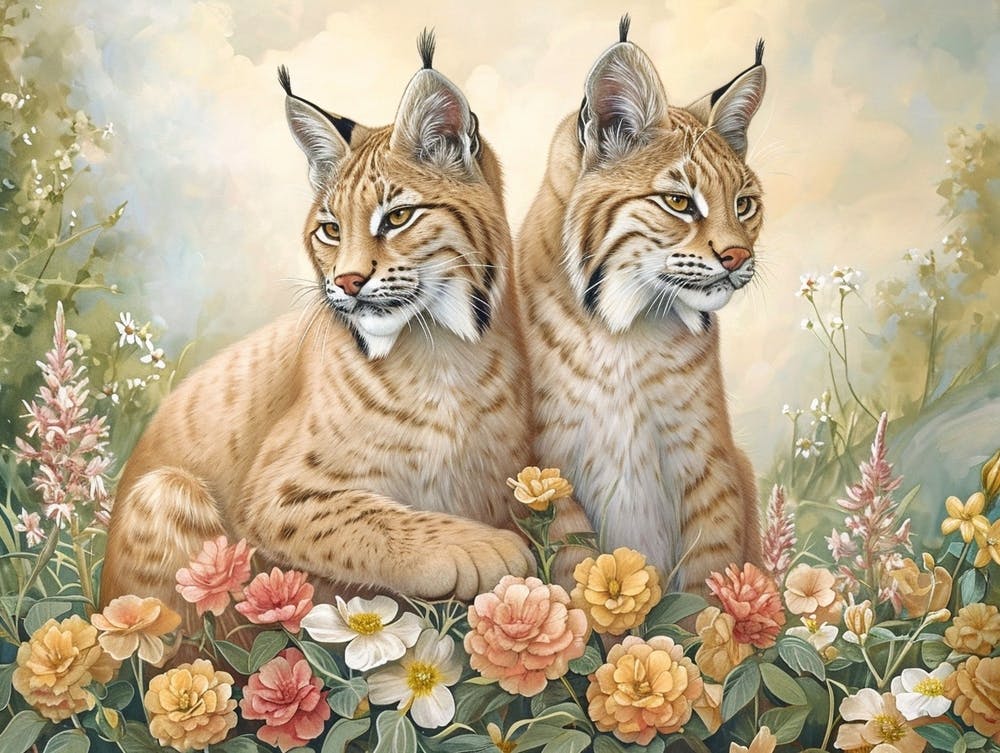 Floral Animal Illustration Bobcat 1