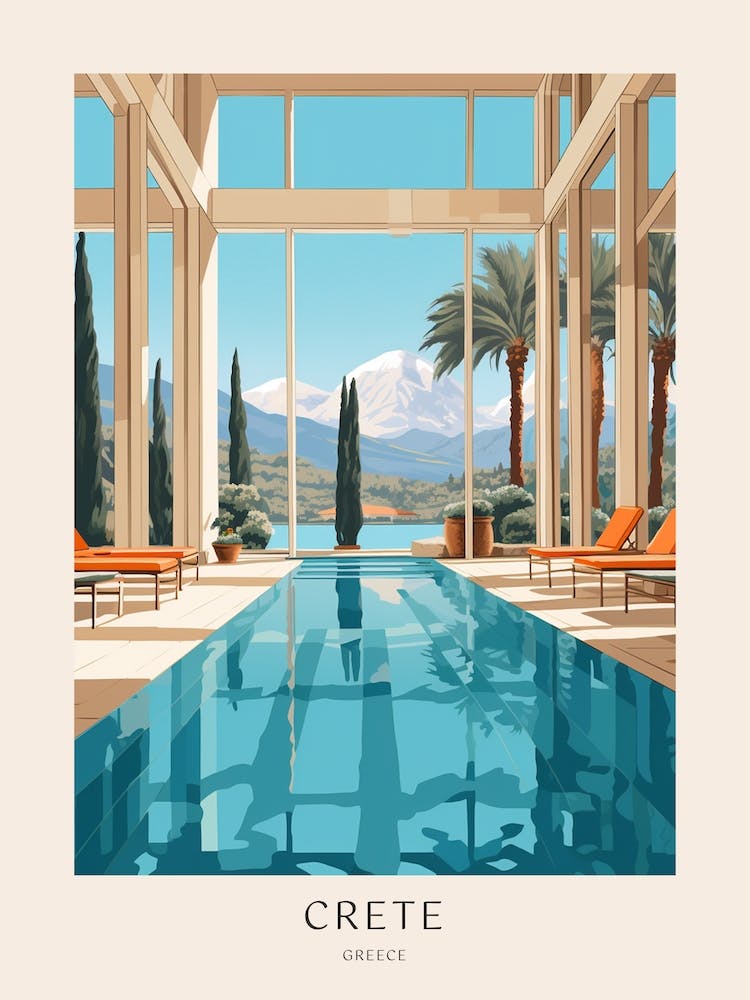 Crete Greece 2 Midcentury Modern Pool Poster