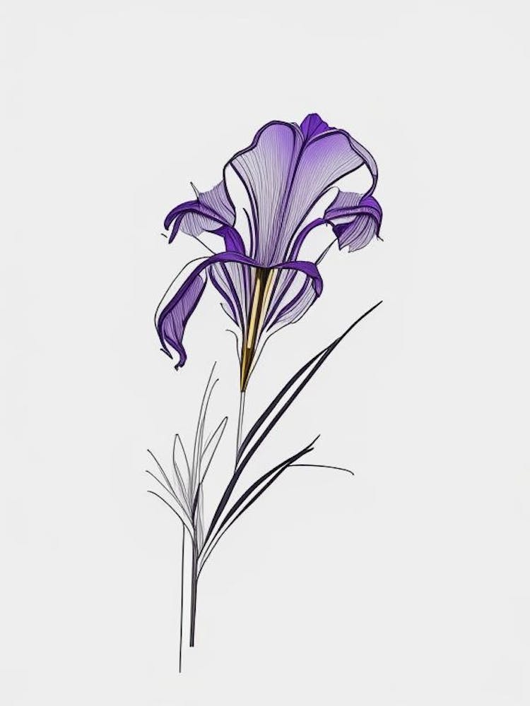 Iris Floral Minimal Line Drawing 4 Flower