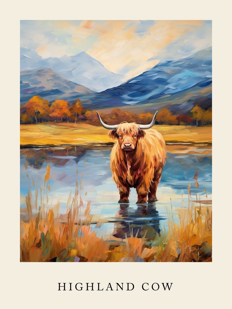 Warm Tones Highland Cow Impressionism Style Painting 4