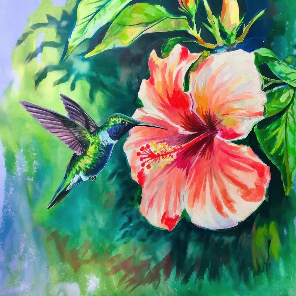 Hummingbird And Hibiscus