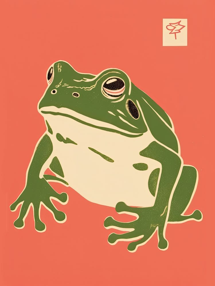 Frog Unimpressed, Matsumoto Hoji Inspired Japanese Green And Pink 3
