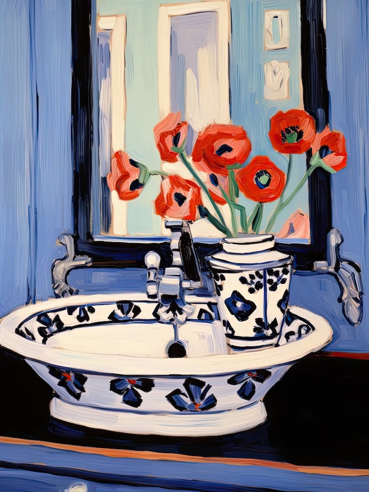 Bathroom Vanity Painting With A Poppy Bouquet 1