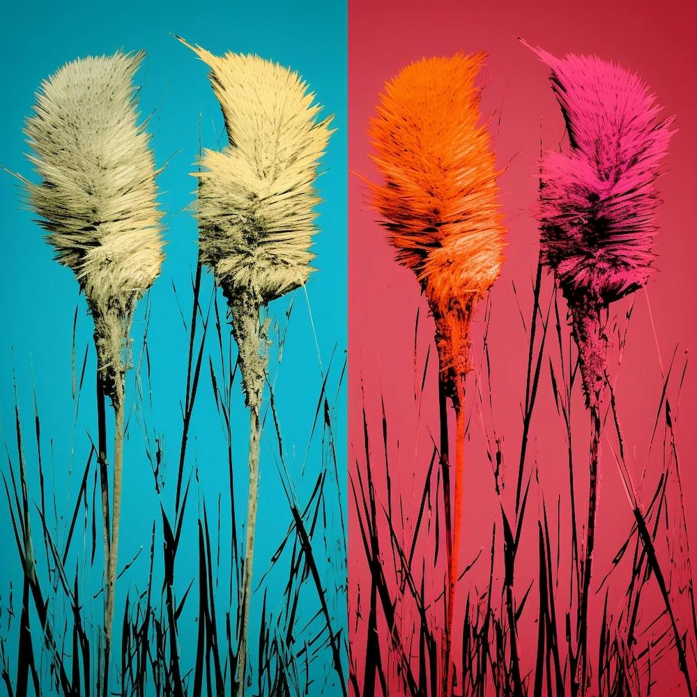 Andy Warhol Style Pop Art Flowers Fountain Grass 2 Square
