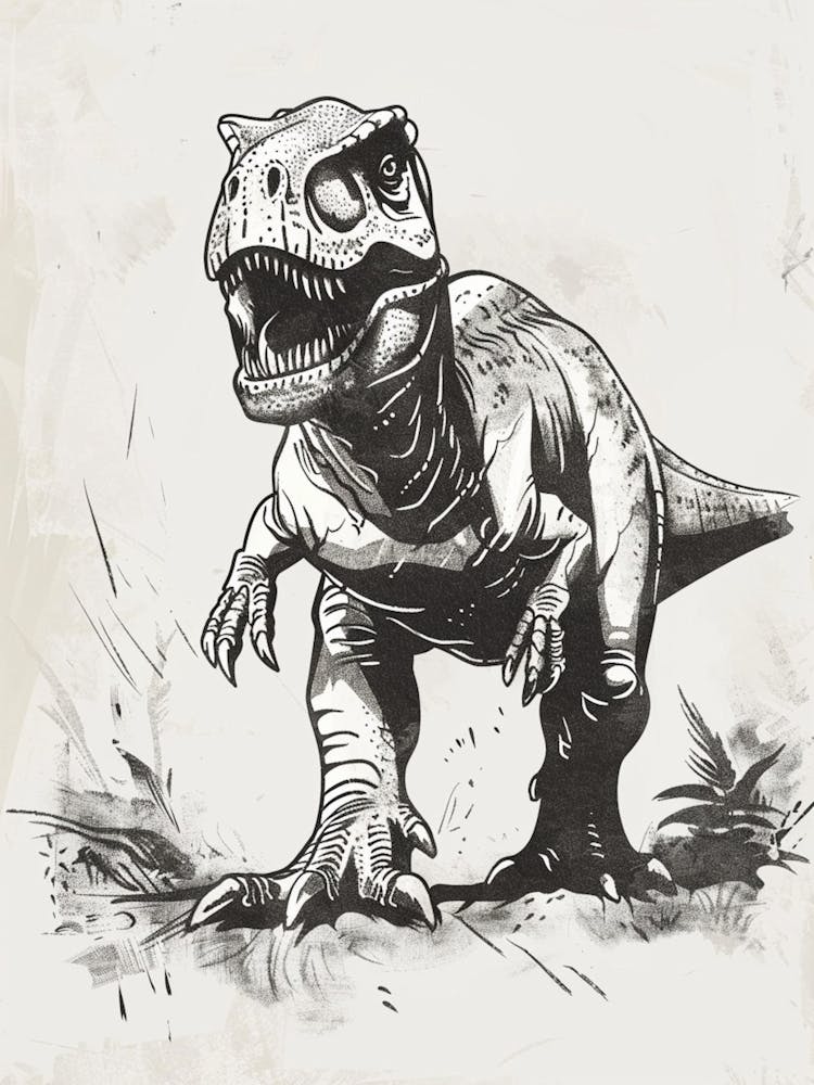 Giganotosaurus Dinosaur Black Ink Illustration 2