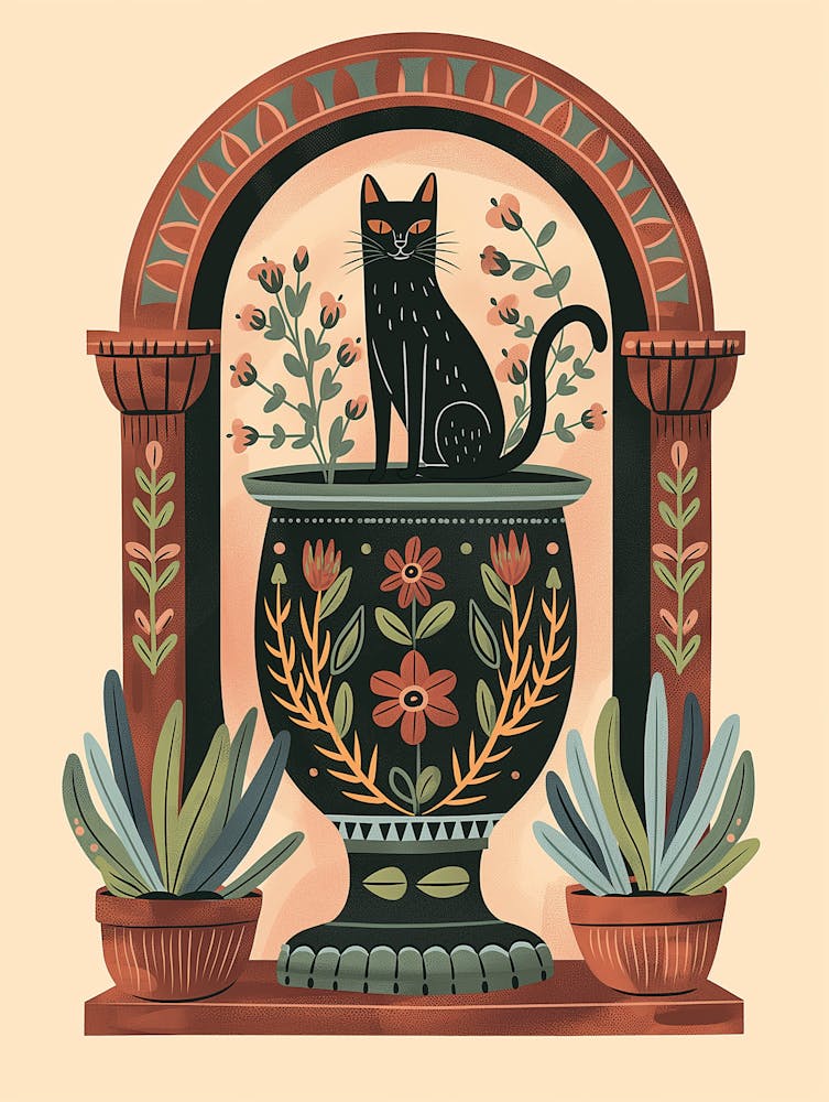 Black Cat In Urn