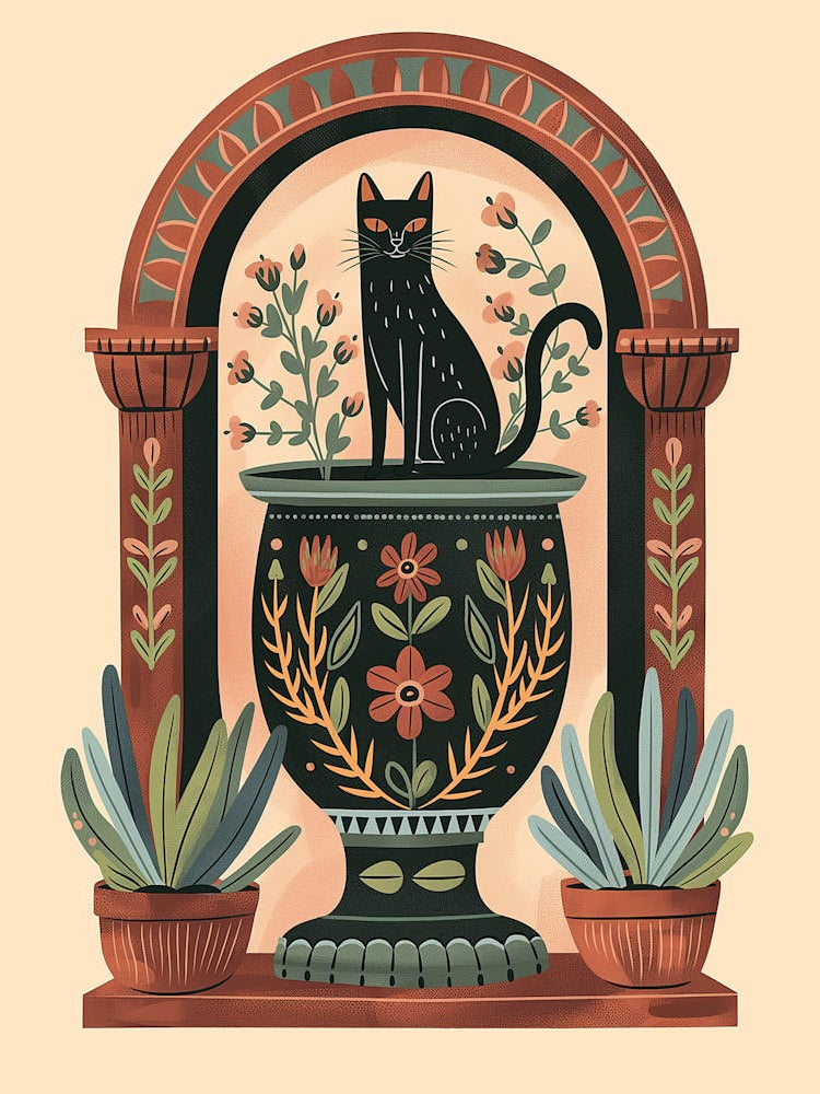 Black Cat In Urn