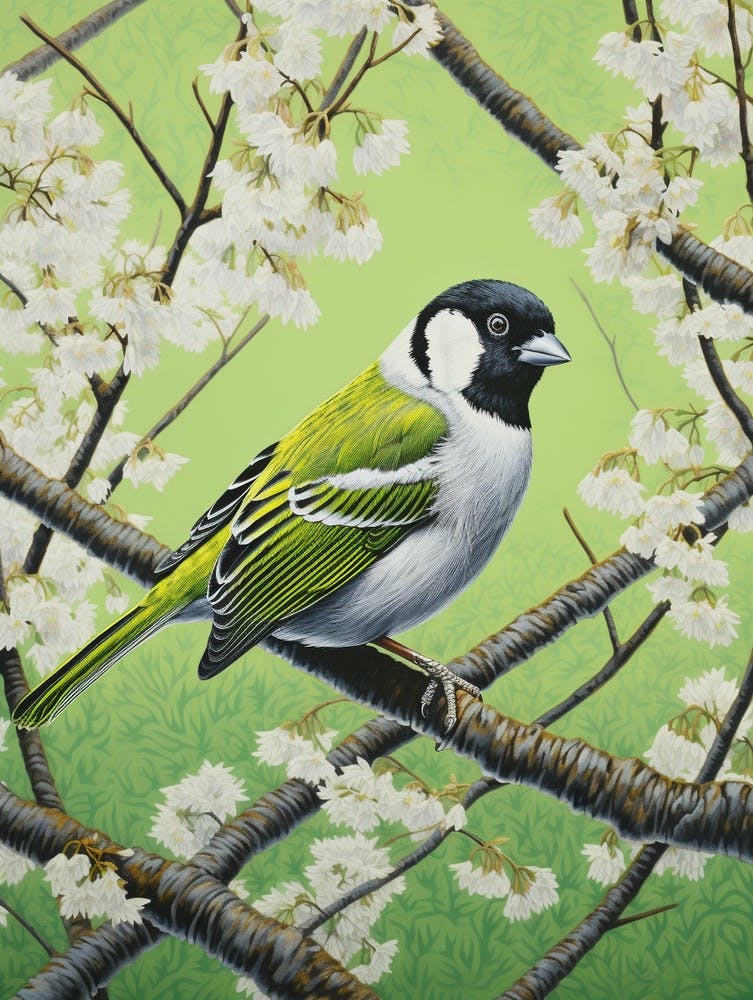 Ohara Koson Inspired Bird Painting House Sparrow 4