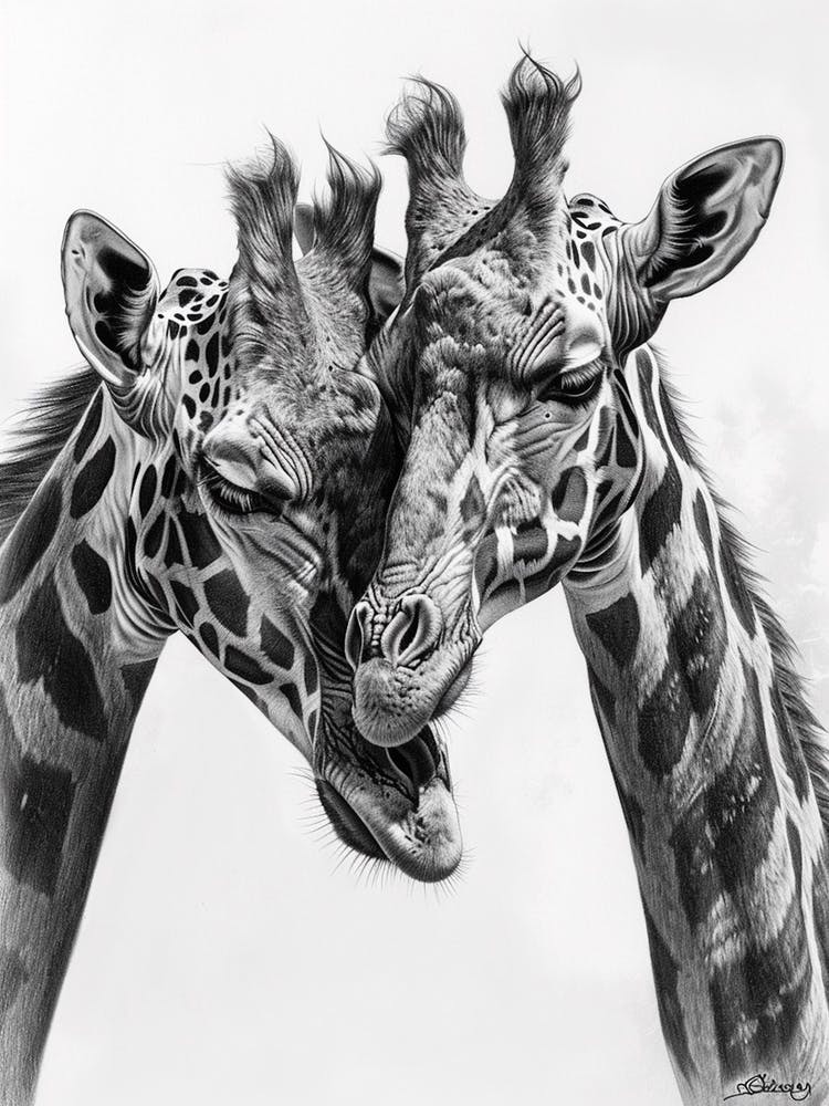 Two Giraffes Pencil Drawing 1