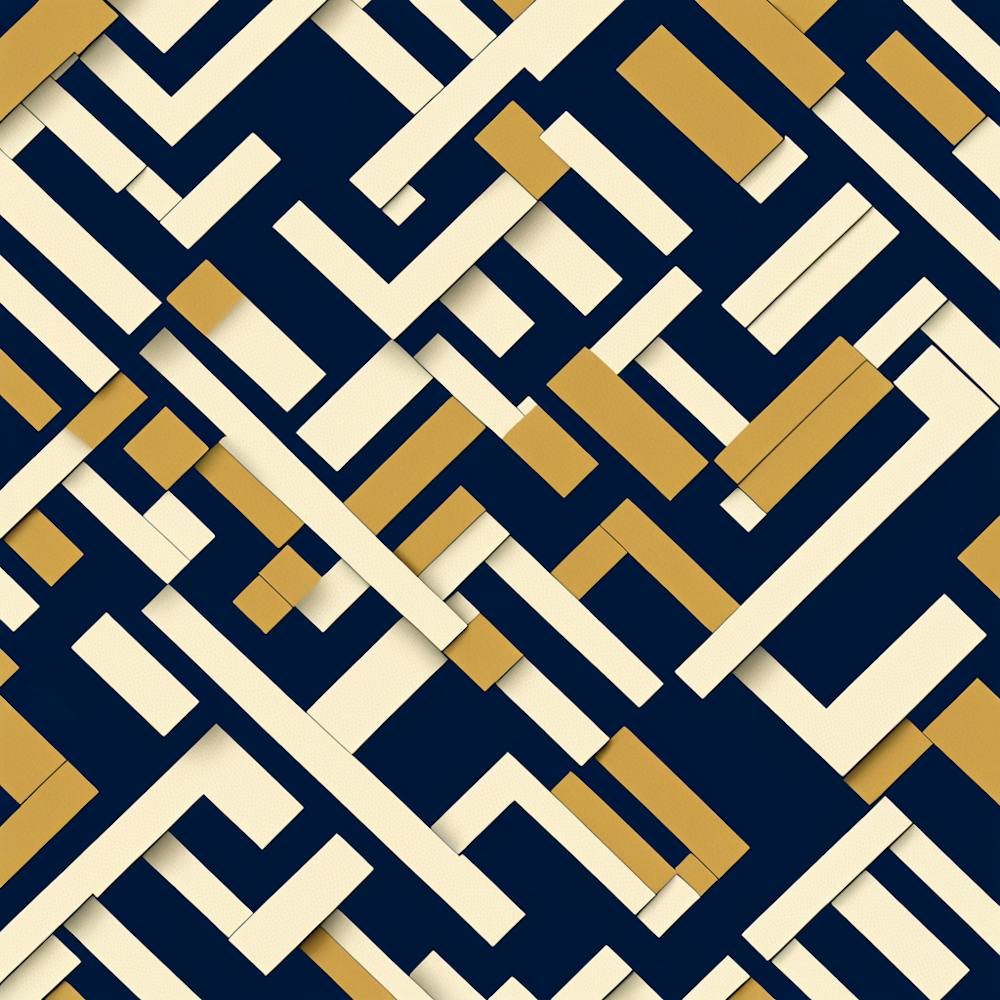 Mid Century inspired Seamless Pattern, Simple Shapes Of Geometry, Flat Art, Deep Navy Blue and Mustered yellow, 203