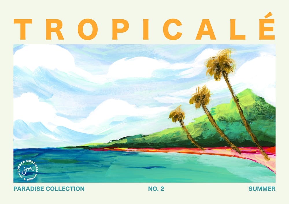 Hawaiian Palm Tree Beach Landscape Typography