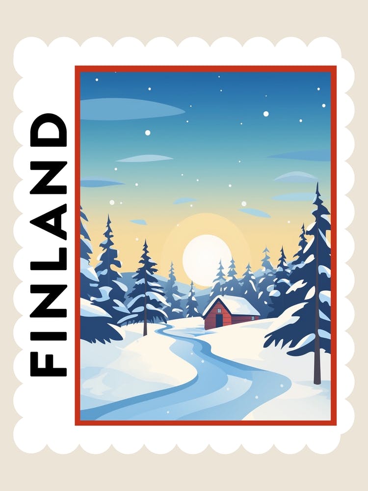 Retro Winter Stamp Poster Lapland Finland 5