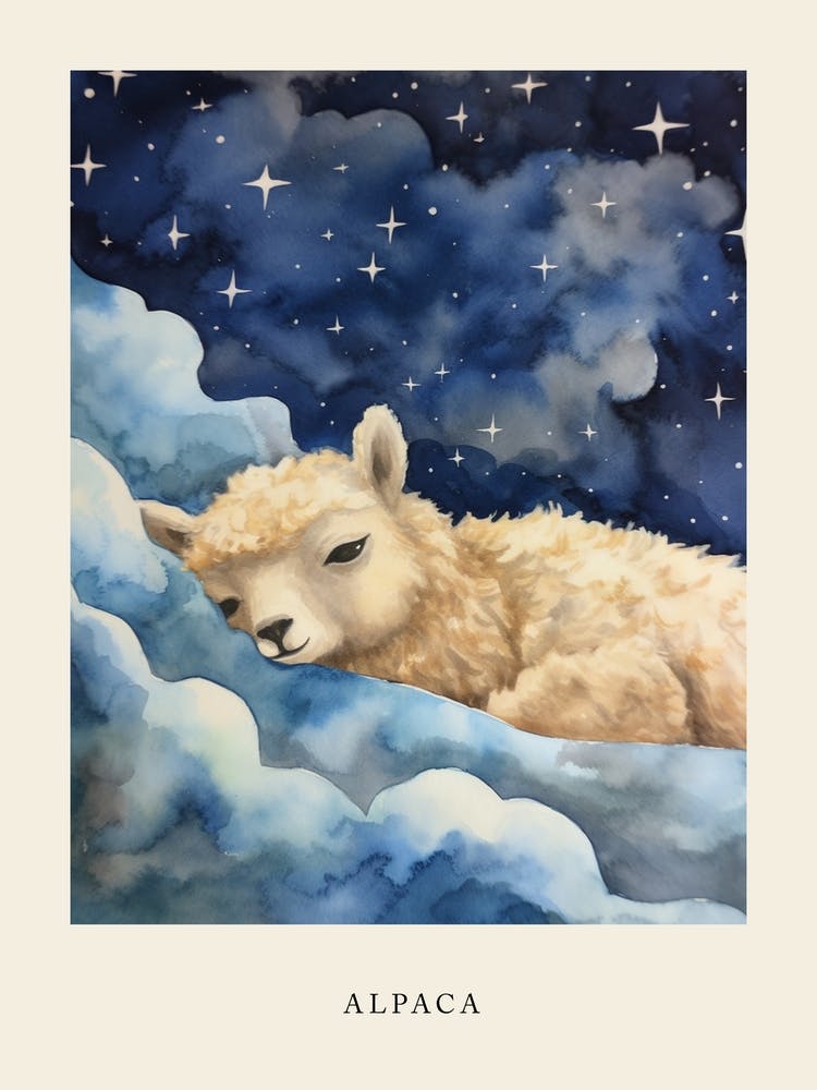 Baby Alpaca 2 Sleeping In The Clouds Nursery Poster