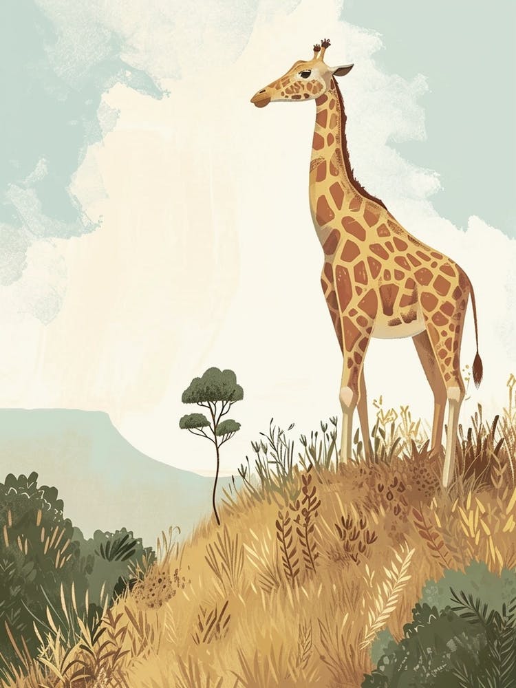 Modern Illustration Of A Giraffe In The Nature 4