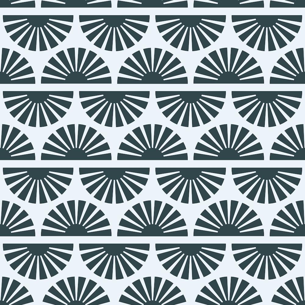Geometric Pattern With Dark Blue Sunrise On Light Blue Square
