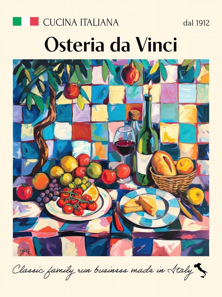 Osteria Da Vinci Trattoria Italian Poster Food Kitchen