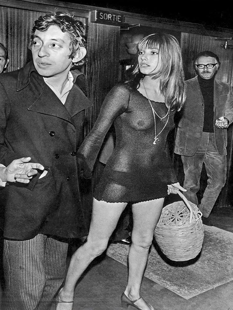 Jane Birkin Vintage Black And White Photo, See Through Dress