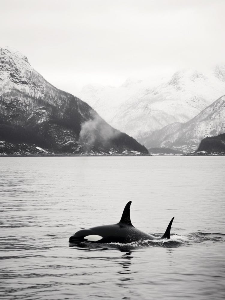 Black & White Icy Mountain Photography Style Of Orca Whale 3