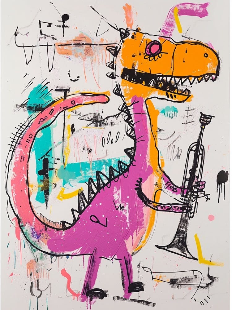 Abstract Dinosaur Scribble Playing The Trumpet 1