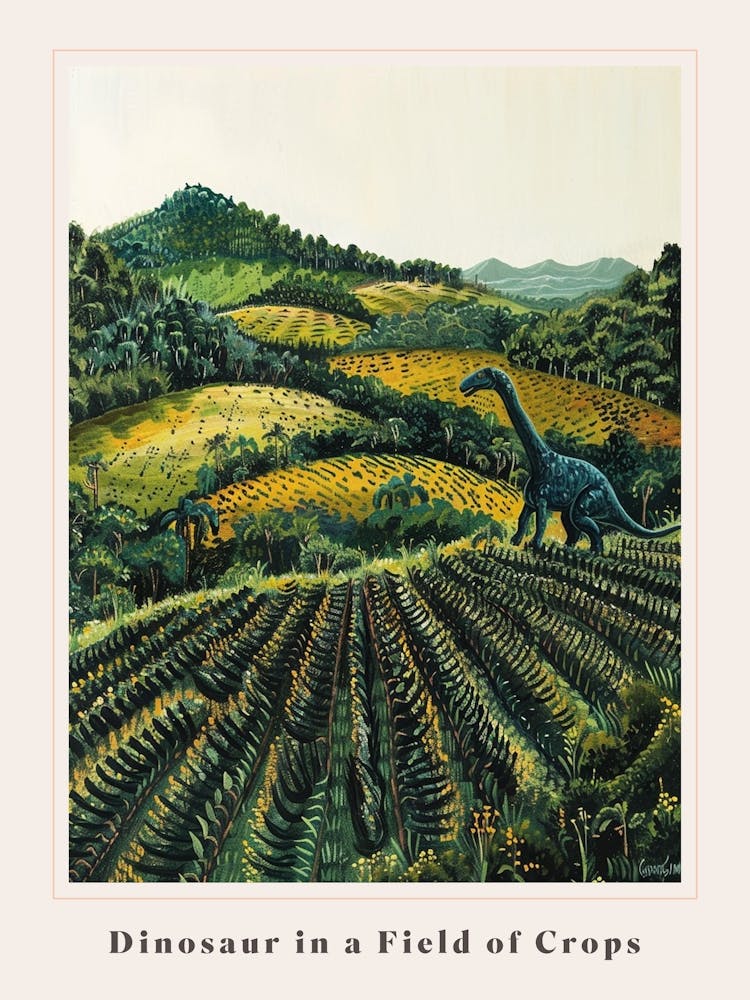 Dinosaur In A Field Of Crops Painting 2 Poster