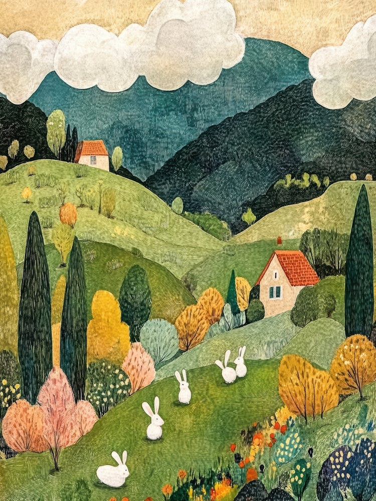 Rabbits In The Meadow 1