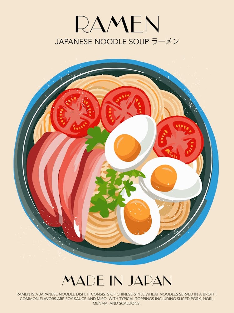 Ramen Noodles Print Kitchen Art Kitchen Poster Food Art Mid Century Modern Japan