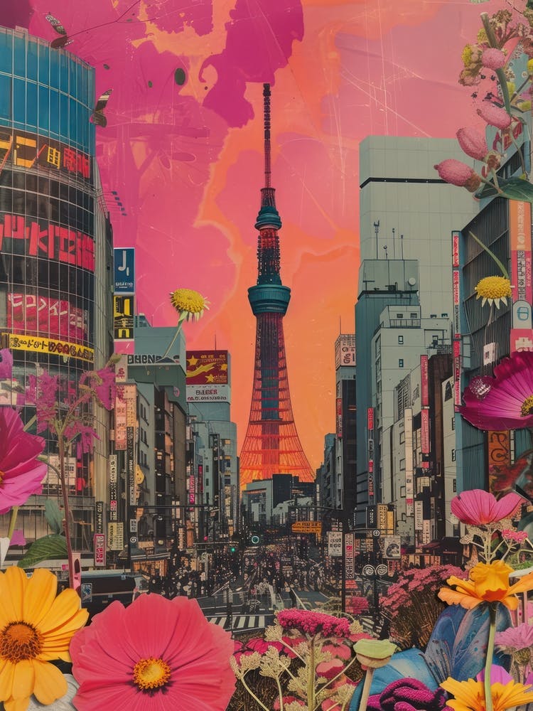 Tokyo   Floral Retro Collage Style 2