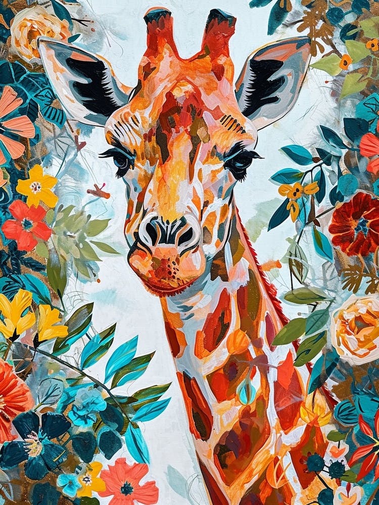 Colourful Giraffe With Flowers 2