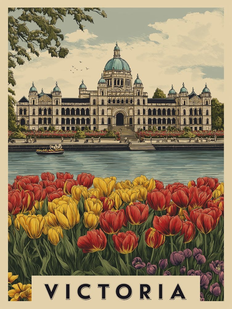 Vintage Victoria, BC Poster: Where History Meets Blossoms