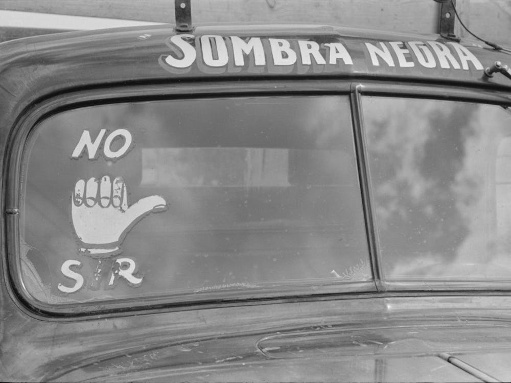 Drawing On Truck Windshield Stating No Hitchhiking Allowed, San Juan, Texas By Russell Lee