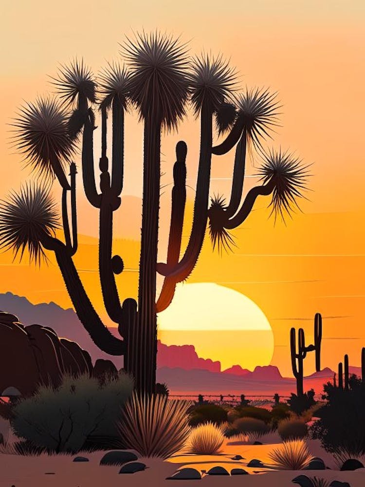 Joshua Trees At Sunrise Vintage Botanical Line Drawing  (3)