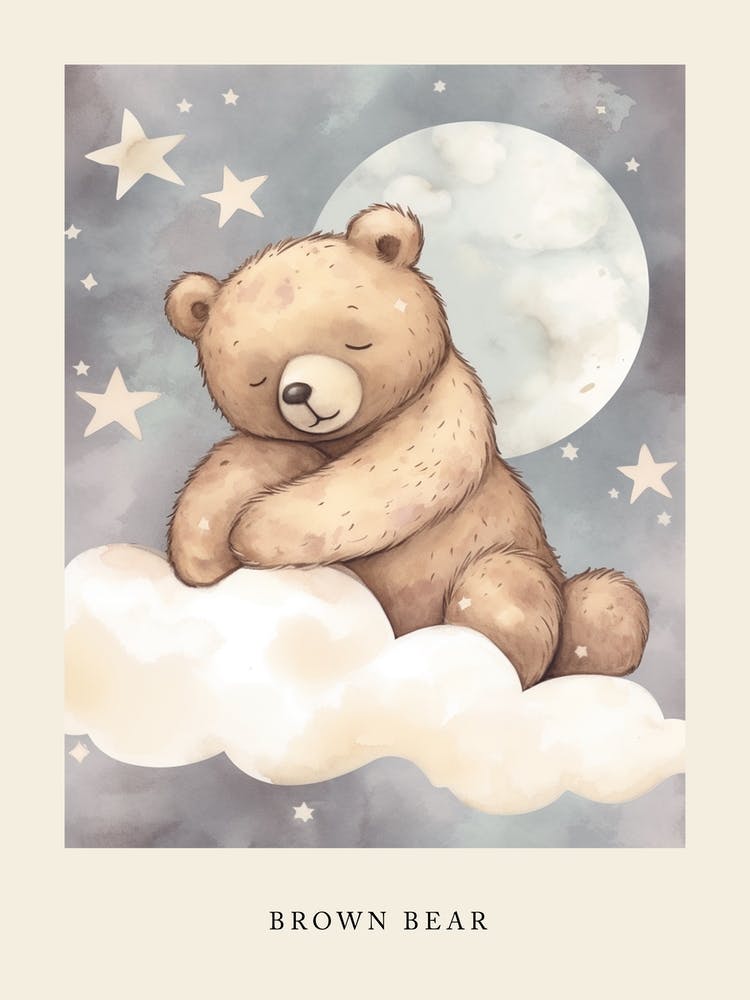 Sleeping Baby Brown Bear 1 Nursery Poster