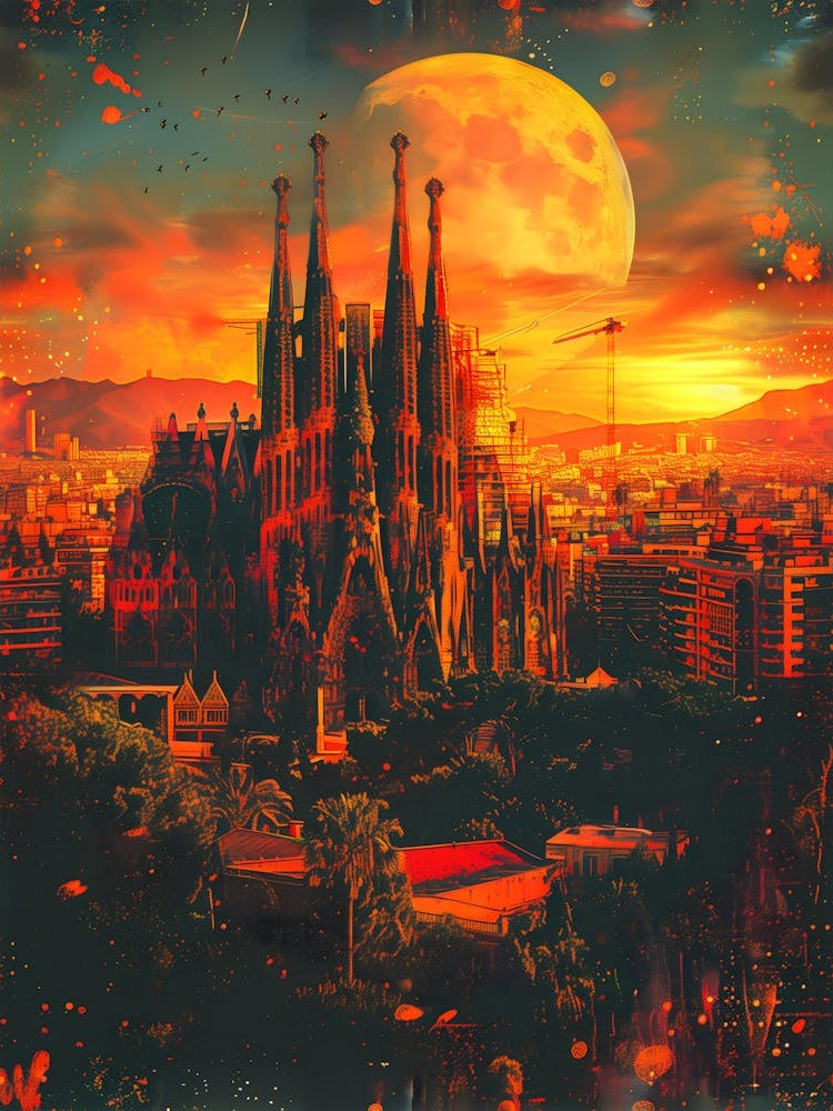 Sagrada Familia, Cityscape Collage Retro