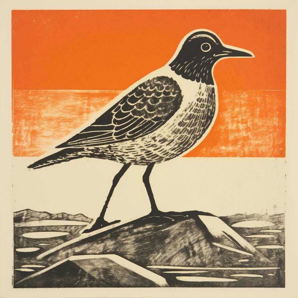 Retro Bird Lithograph Grey Plover 1