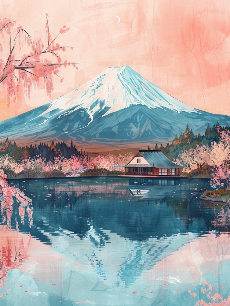 Mount Fuji Japan 8 Retro Illustration