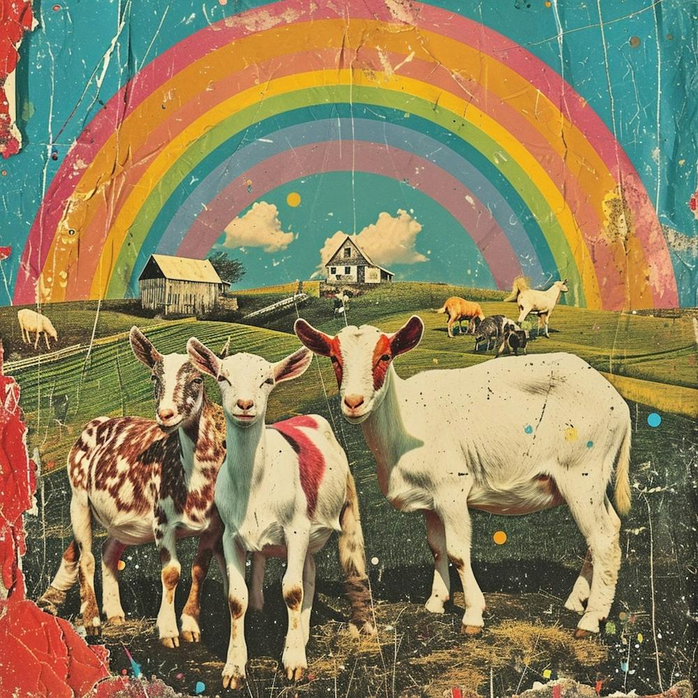 Rainbow Retro Goat Collage 4
