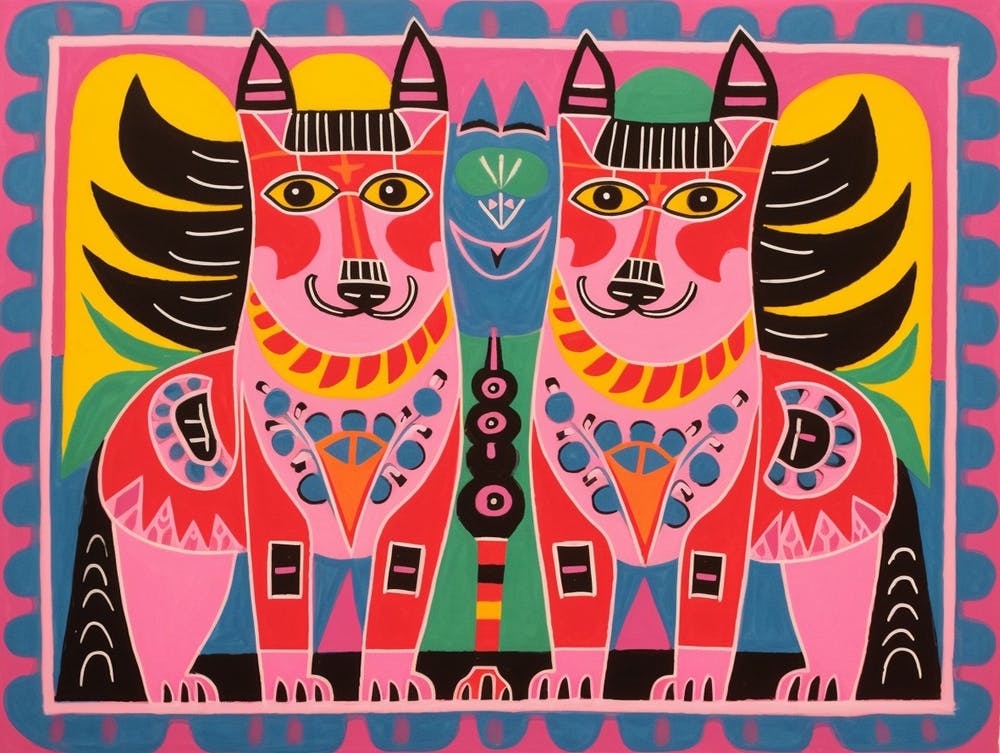 Wolf 6 Folk Style Animal Illustration