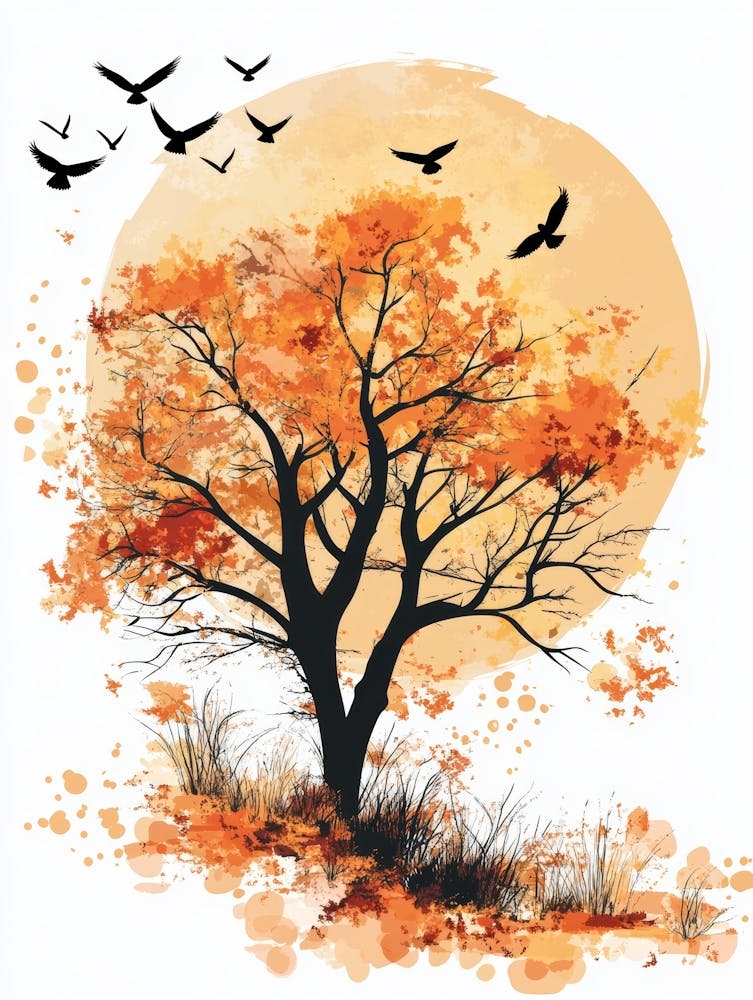Autumn Tree With Birds