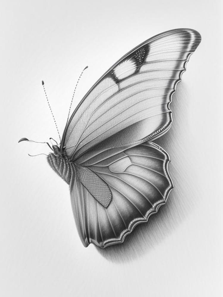 Butterfly On Rainbow Greyscale Sketch 1