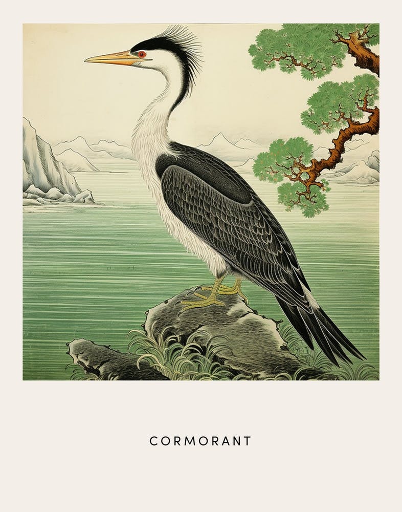 Ohara Koson Inspired Bird Painting Cormorant 1 Poster