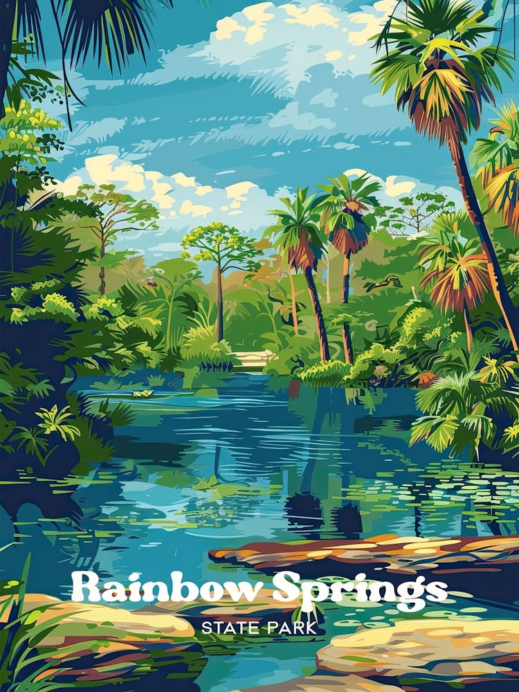 Rainbow Springs Wekiwa Creek Digital Travel Illustration