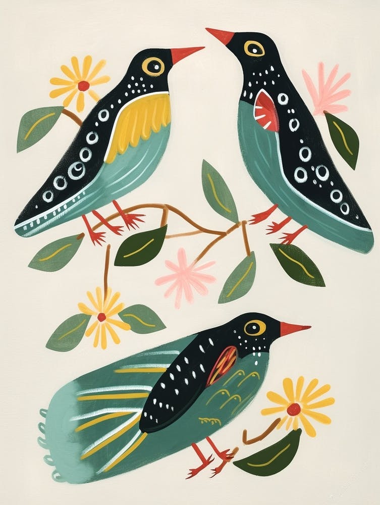 Folk Style Bird Painting Green Heron 3