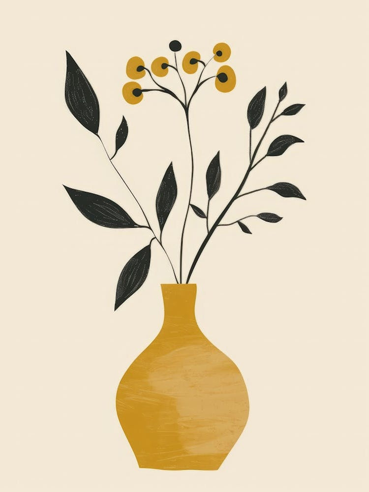 Yellow Vase With Leaves