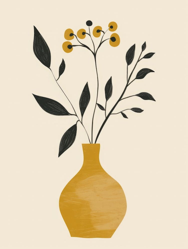 Yellow Vase With Leaves