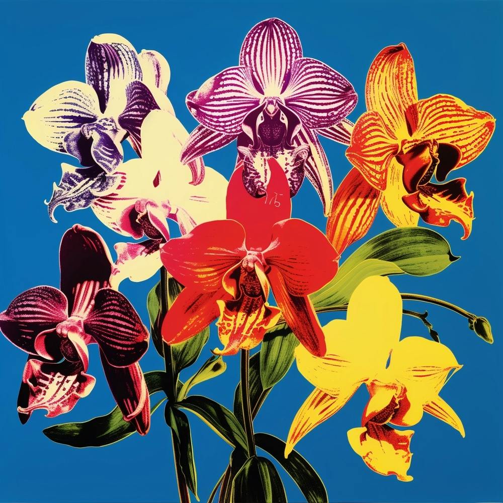 Andy Warhol Style Pop Art Flowers Monkey Orchid 1 Square