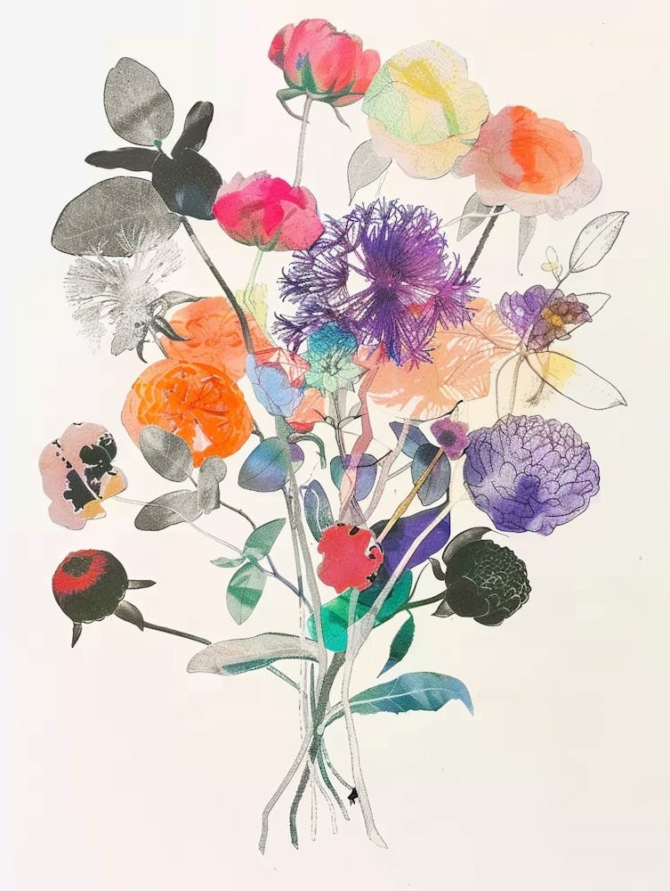 Globe Amaranth Collage Flower Bouquet