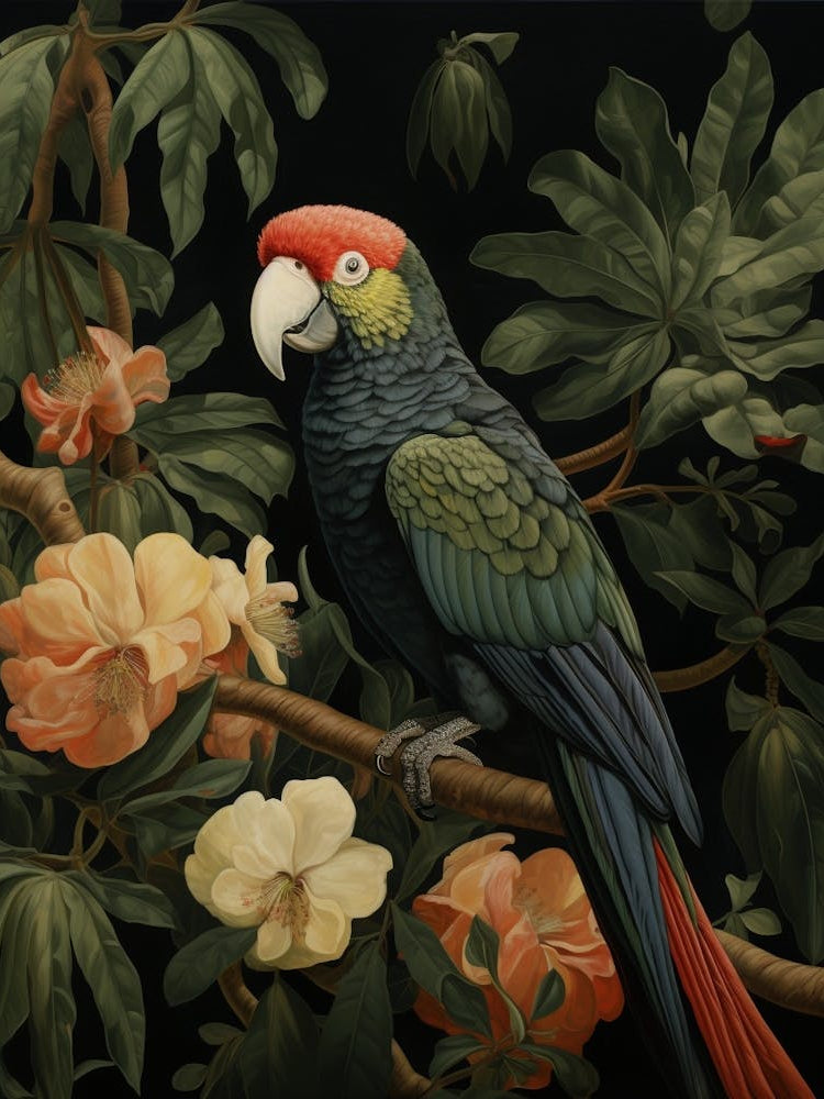 Dark And Moody Botanical Parrot 1