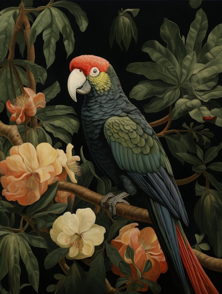 Dark And Moody Botanical Parrot 1